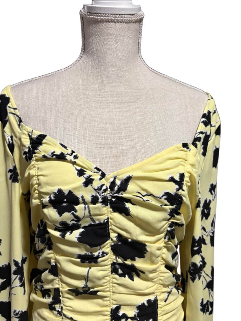 Open Edit Yellow Floral Ruched Cottagecore Milkmaid Crop Top L - Picture 2 of 8